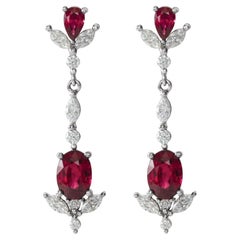 Platinum Natural Ruby & 3/4 CTW Natural Diamond Dangle Earrings