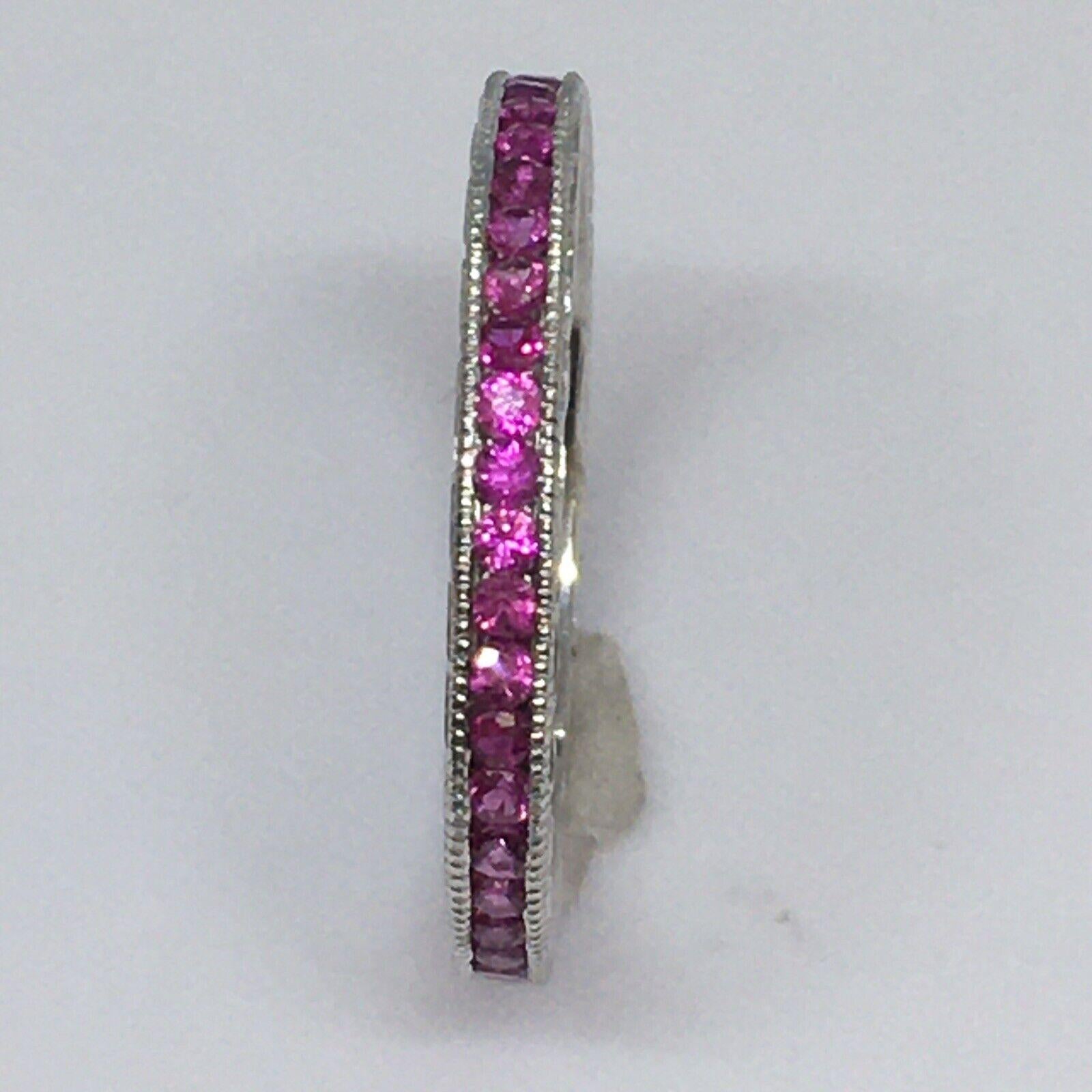 Art Deco Platinum Natural Ruby Channel Set Eternity 2 Mm Band 2.5 Gram Size 6.5 For Sale