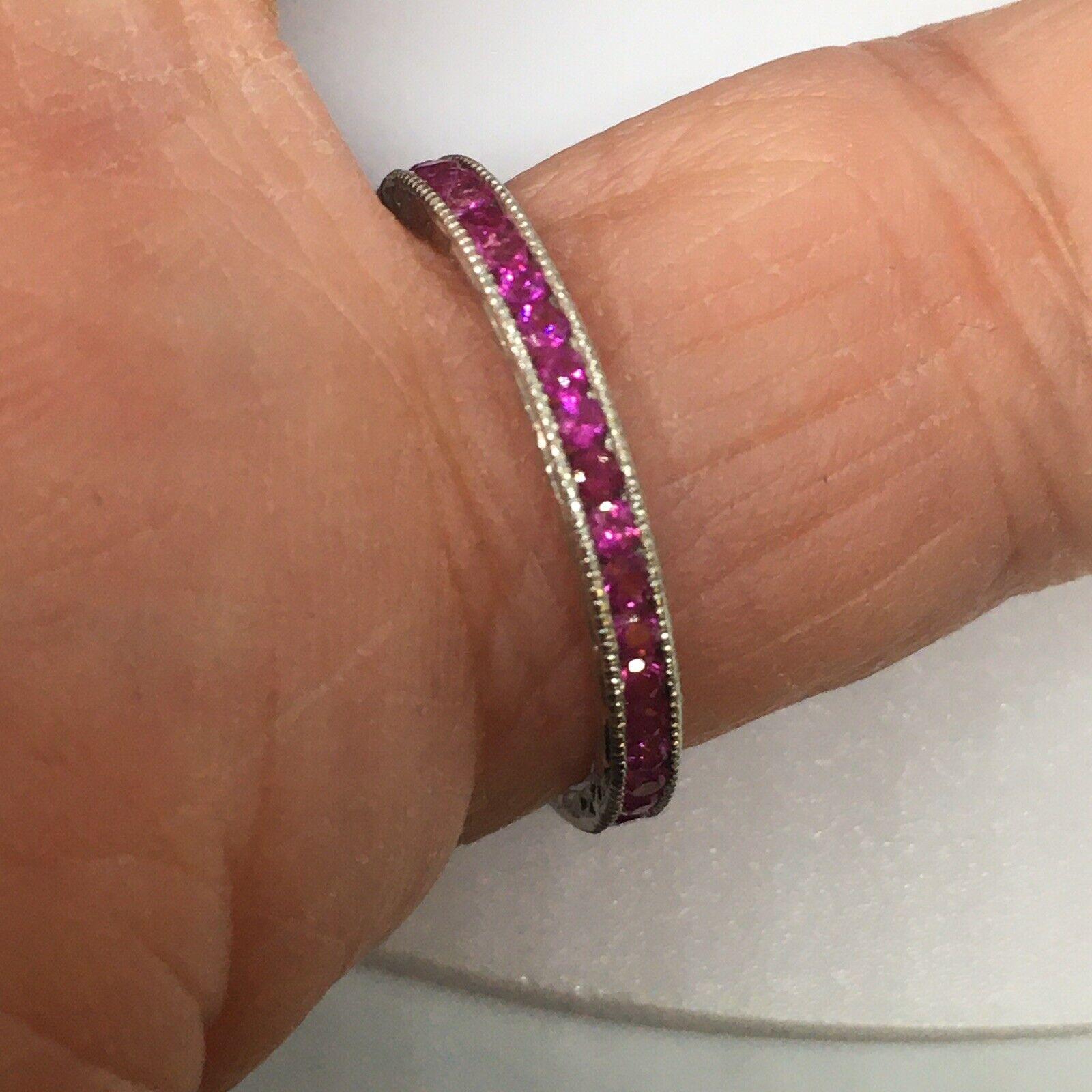 Platinum Natural Ruby Channel Set Eternity 2 Mm Band 2.5 Gram Size 6.5 In Good Condition For Sale In Santa Monica, CA