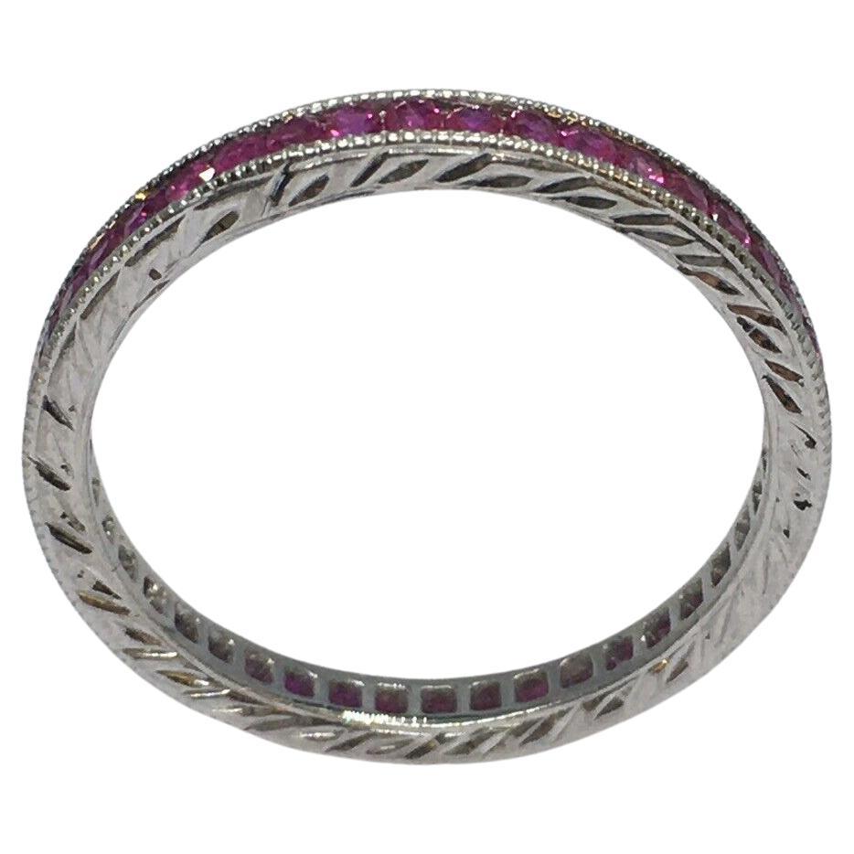 Platinum Natural Ruby Channel Set Eternity 2 Mm Band 2.5 Gram Size 6.5 For Sale