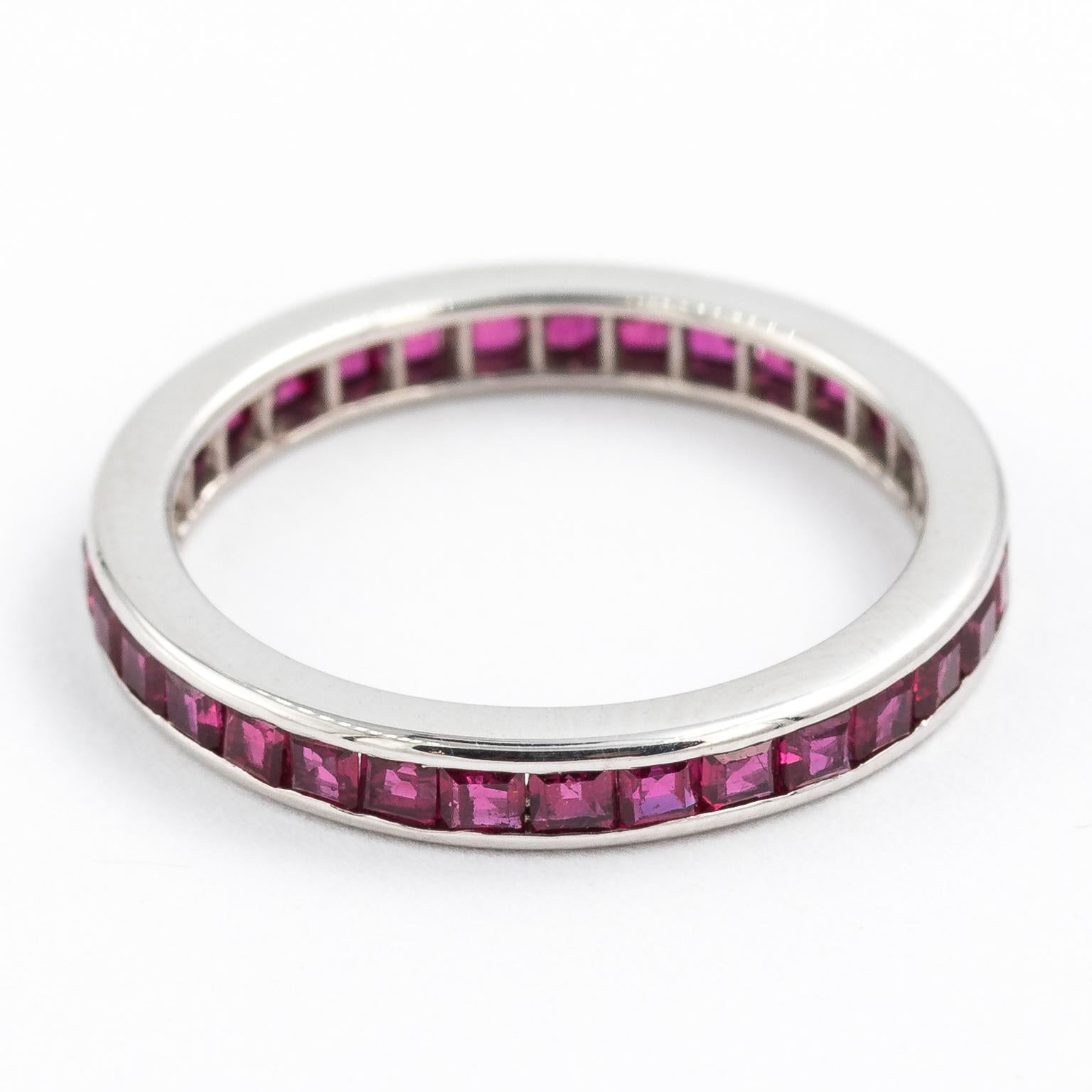 Platinum Natural Ruby Invisible Set Full Eternity Band 1.2 Carat In Excellent Condition For Sale In St.amford, CT