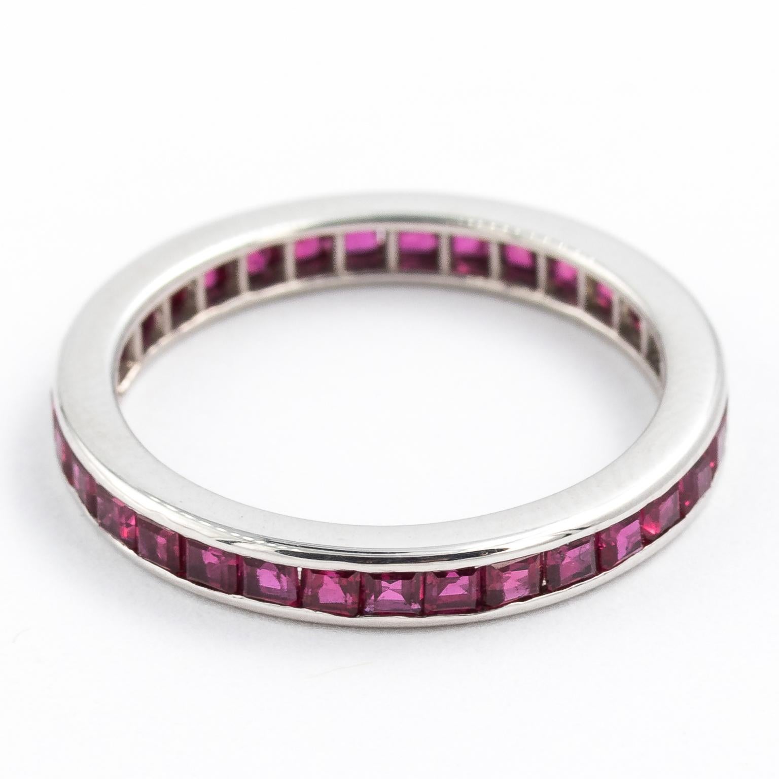 Women's Platinum Natural Ruby Invisible Set Full Eternity Band 1.2 Carat For Sale