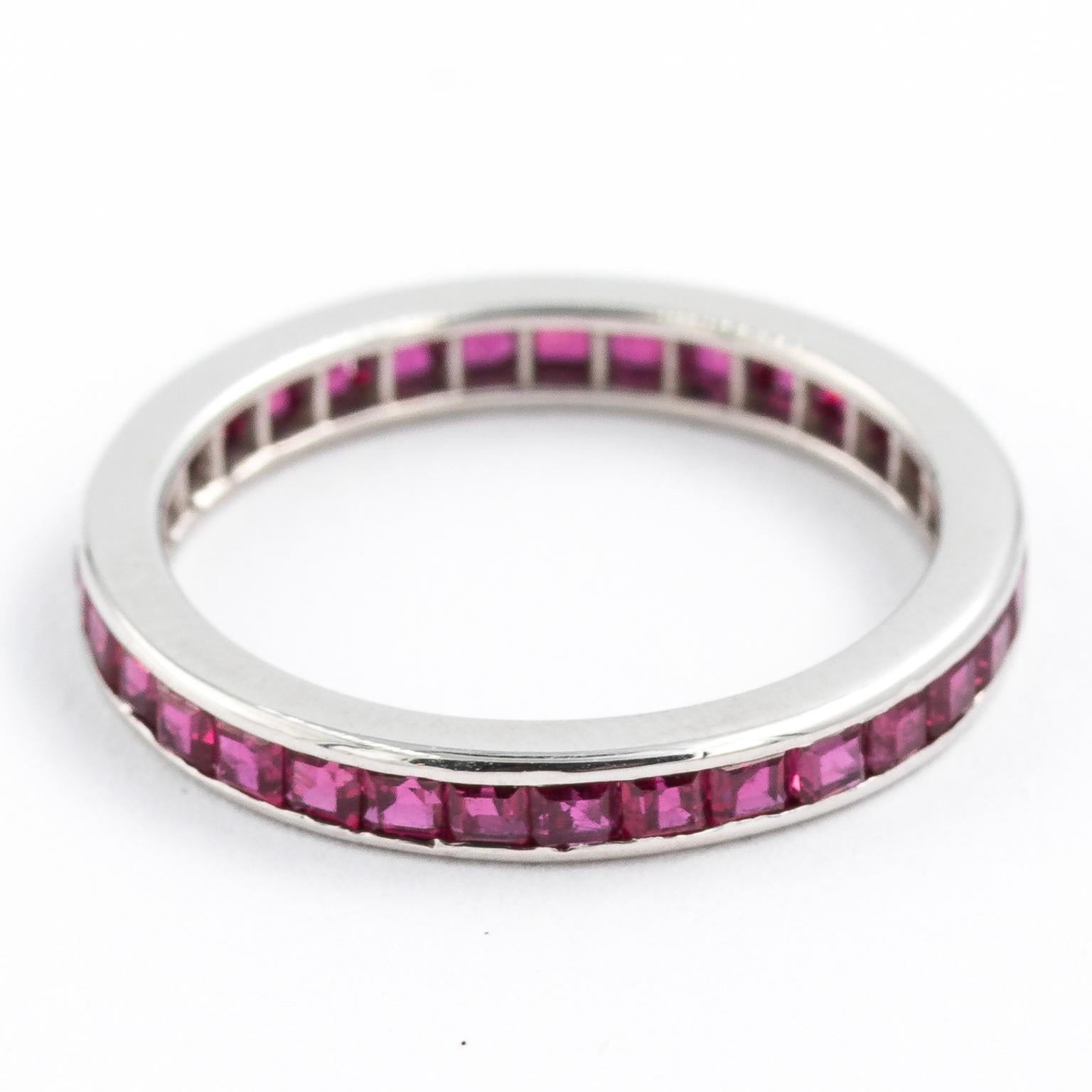Platinum Natural Ruby Invisible Set Full Eternity Band 1.2 Carat For Sale 1