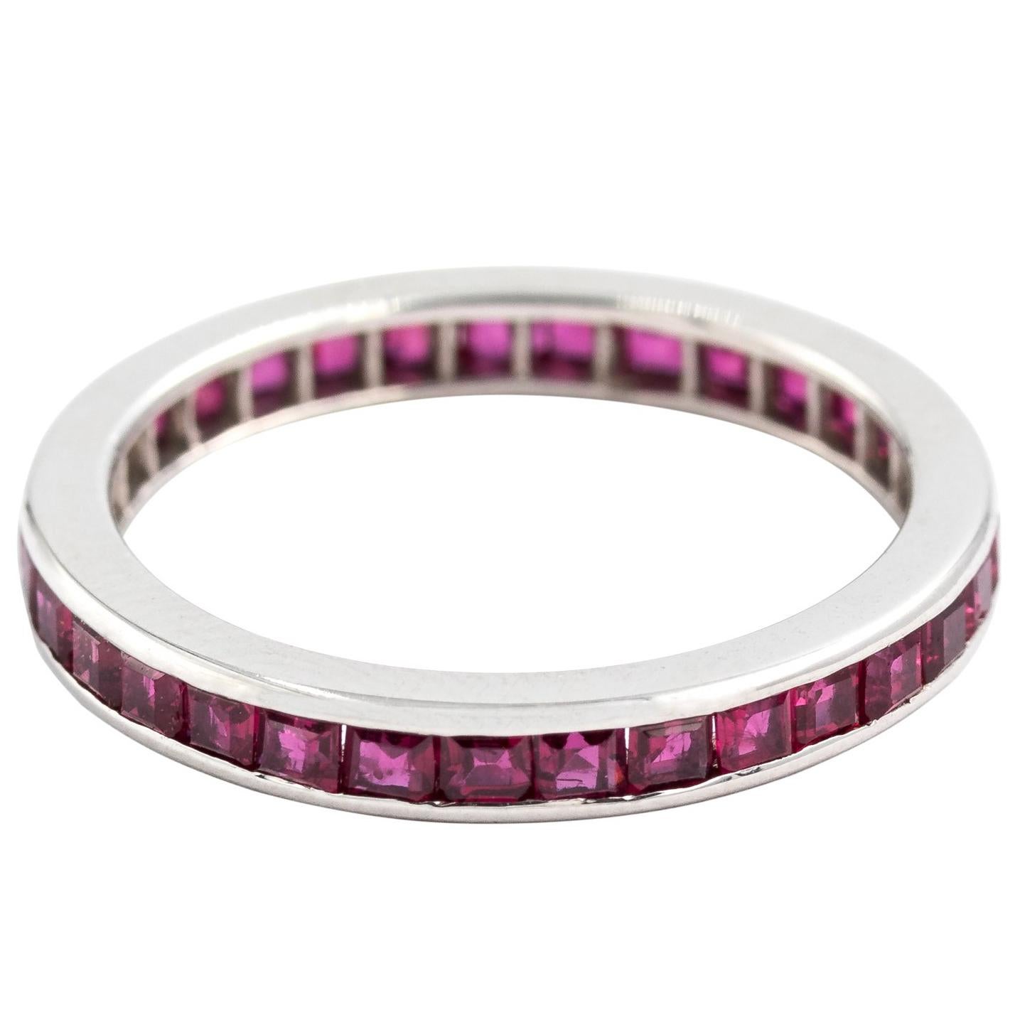 Platinum Natural Ruby Invisible Set Full Eternity Band 1.2 Carat For Sale