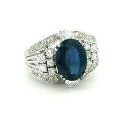 Platinum Natural Thai Sapphire and Diamond Ring, GIA Certified 4.33 Carats