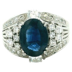 Platinum Natural Thai Sapphire and Diamond Ring, GIA Certified 4.33 Carats