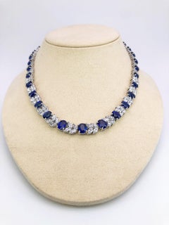 Platinum Necklace 33.70 Carat Oval Blue Sapphires and 13.22 Carat Diamonds
