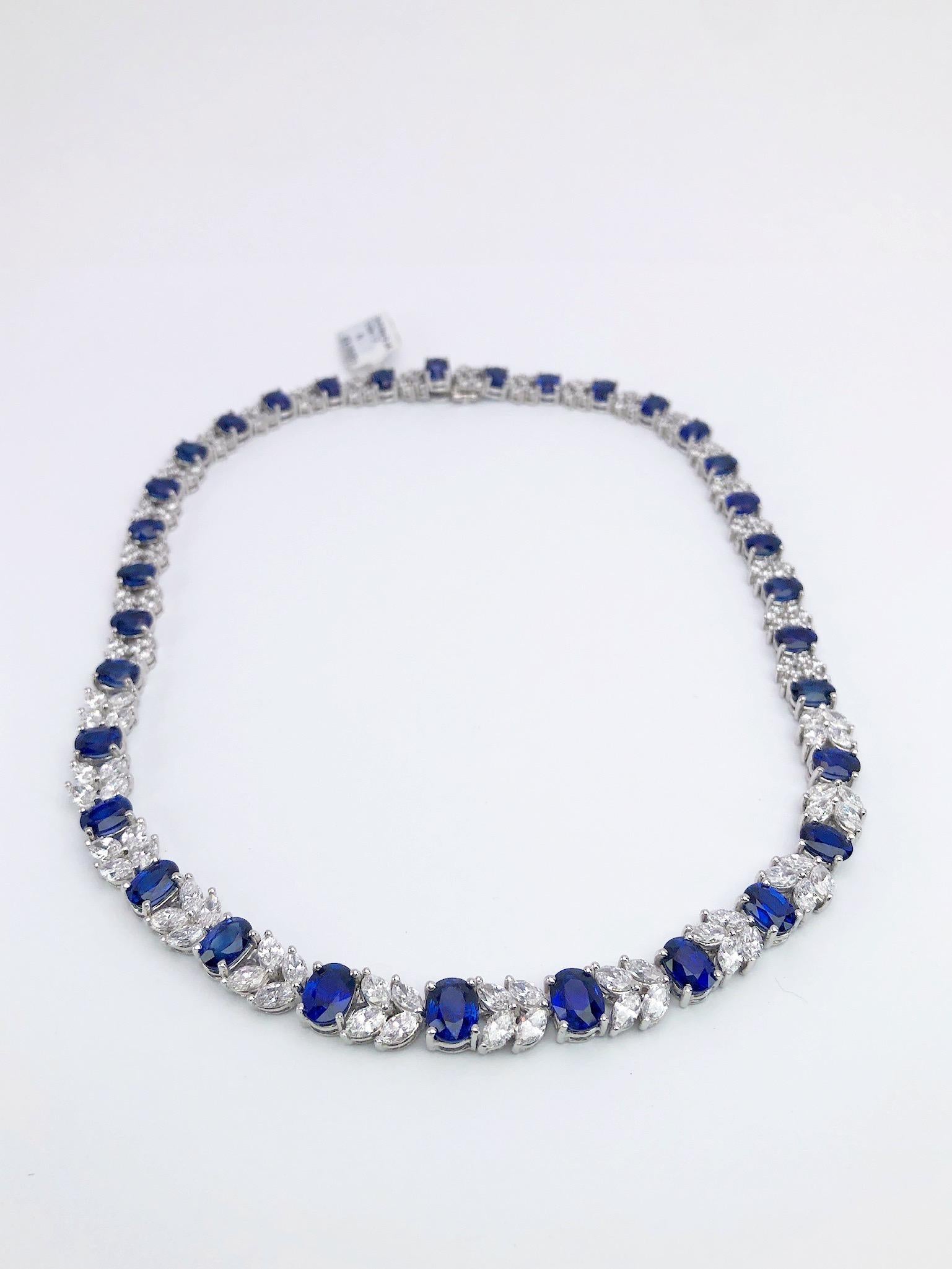Platinum Necklace 33.70 Carat Oval Blue Sapphires and 13.22 Carat Diamonds 1