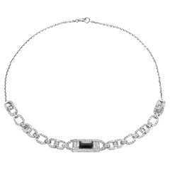 Antique Platinum Necklace on 18 kt Gold Chain with Diamonds & Onyx