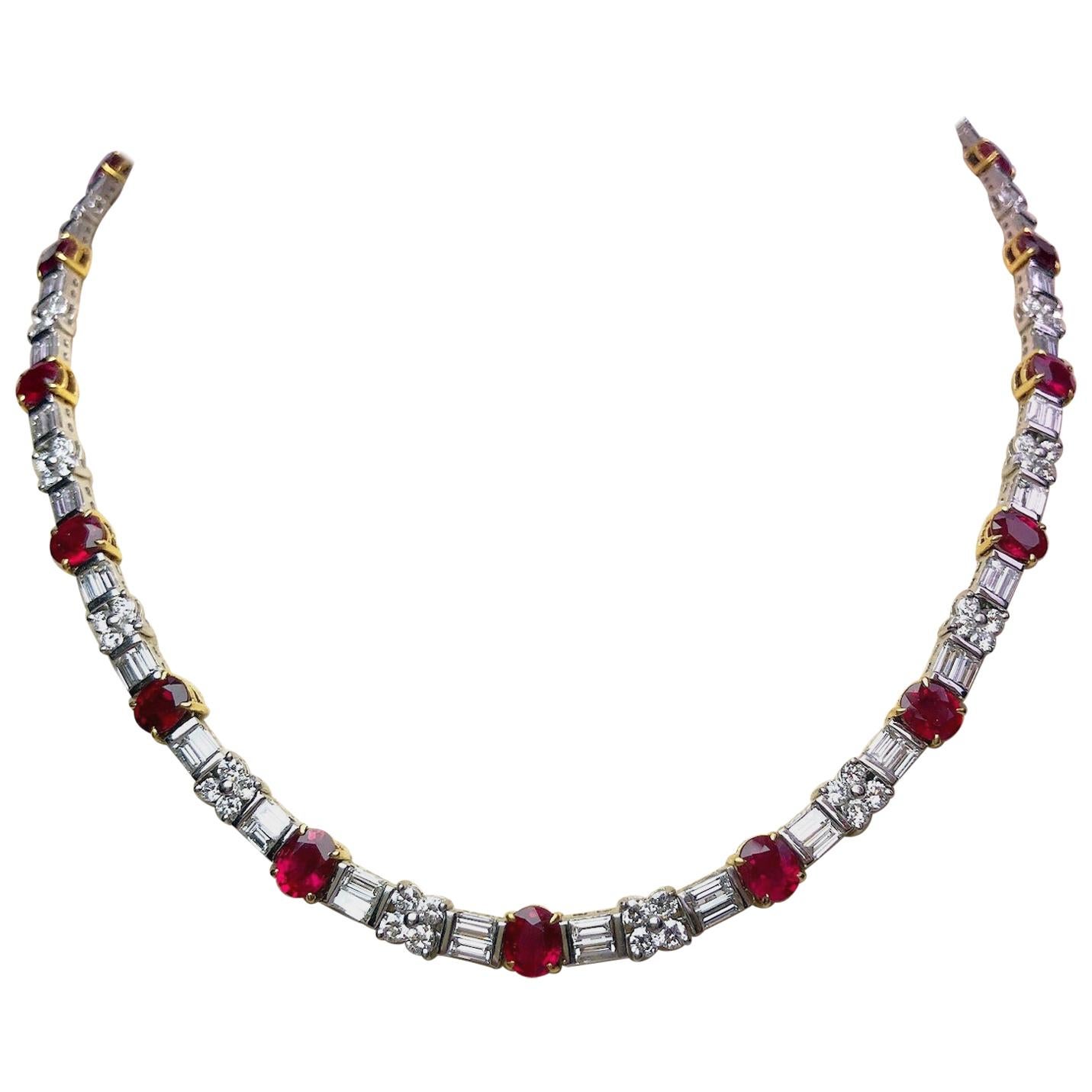 Platinum Necklace with 16.82 Carat Rubies and 10.02 Carat Diamonds For Sale