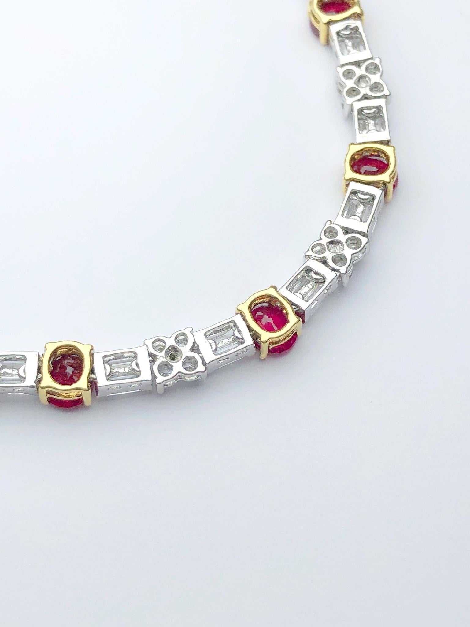 Modern Platinum Necklace with 16.82 Carat Rubies and 10.02 Carat Diamonds For Sale