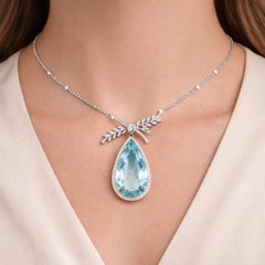 Platinum Necklace with 48.67-Carat Pear-Cut Aquamarine & Diamonds