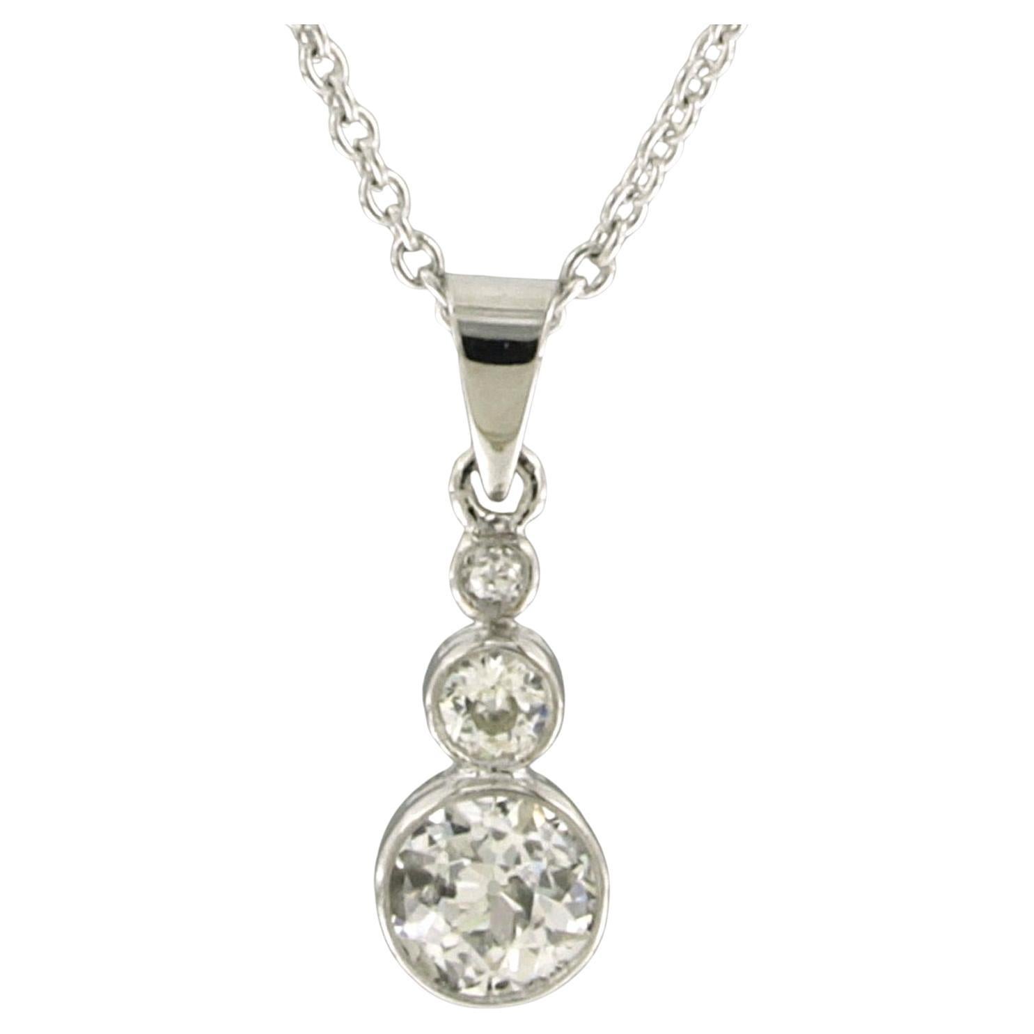 Platinum Necklace with Old Mine-Cut Diamond Pendant, 1.35ct, 1990 For Sale