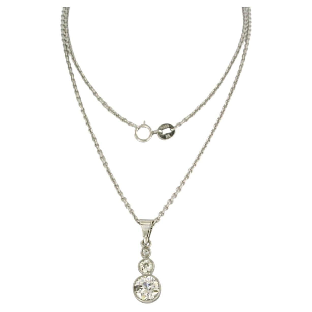 Collier en platine avec pendentif en diamant taille ancienne, 1,35ct, 1990