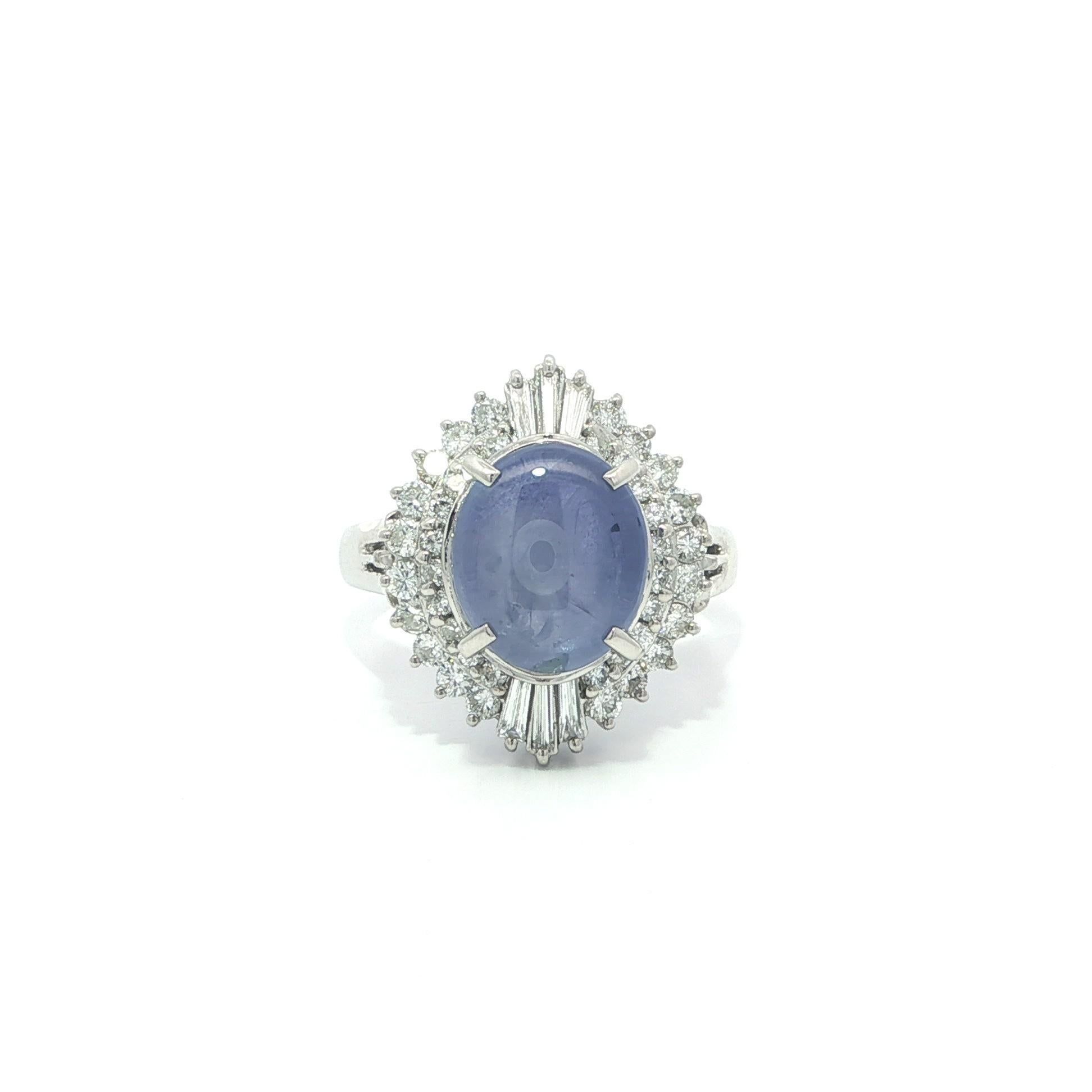Platinum Nice Quality 6.79ct Cabochon Sharp Blue Star Sapphire Diamond Ring
