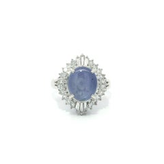 Platinum Nice Quality 6.79ct Cabochon Sharp Blue Star Sapphire Diamond Ring