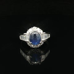 Platinum No Heat Color Change Star Sapphire w/ Baguette Diamond Ring