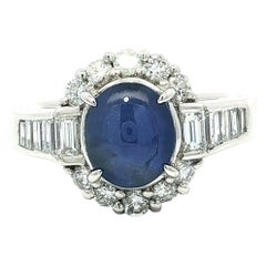 Platinum No Heat Color Change Star Sapphire w/ Baguette Diamond Ring Platinum No Heat Color Change Star Sapphire w/ Baguette Diamond Ring