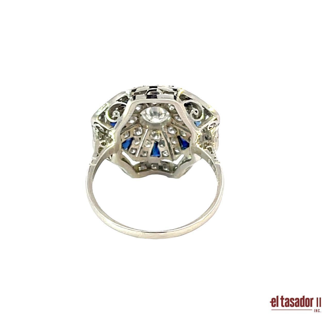 Taglio brillante Anello ottagonale di platino con diamanti e zaffiri - 5,3 g in vendita