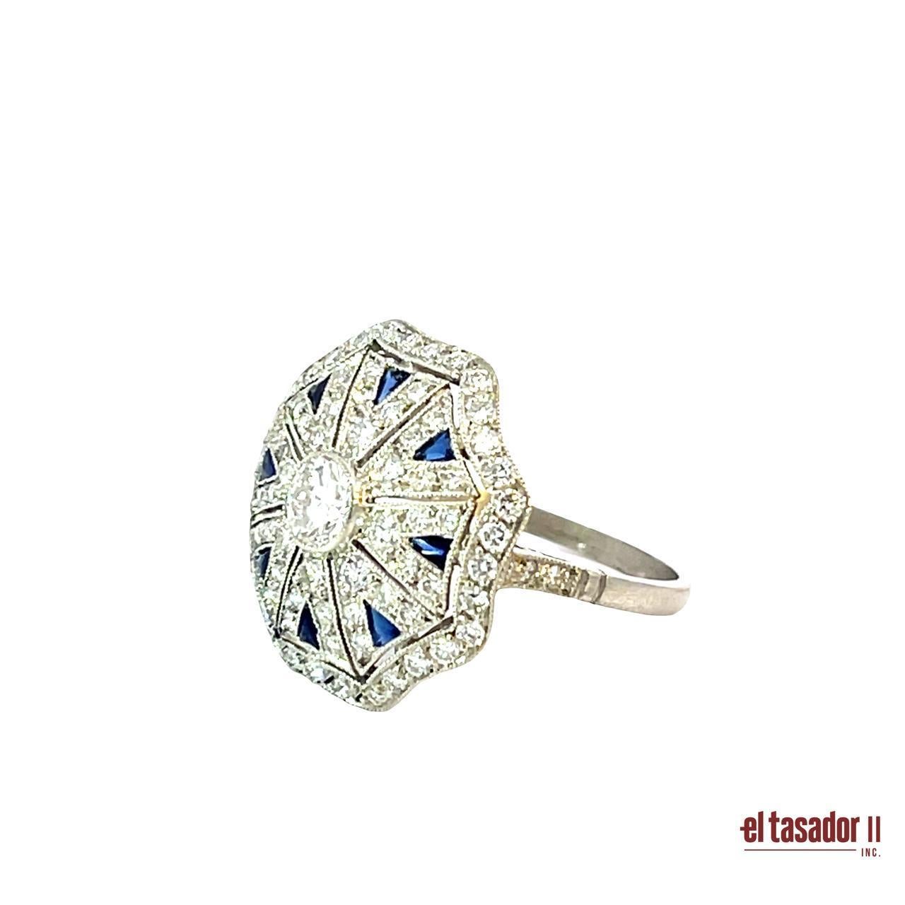 Anello ottagonale di platino con diamanti e zaffiri - 5,3 g In condizioni Nuovo in vendita a Aventura, FL