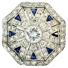 Antique Platinum Octagonal Diamond and Sapphire Ring – 5.3g
