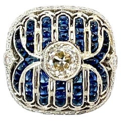 Anello ottagonale in platino con intarsio di turchese e diamante da 0,79 carati