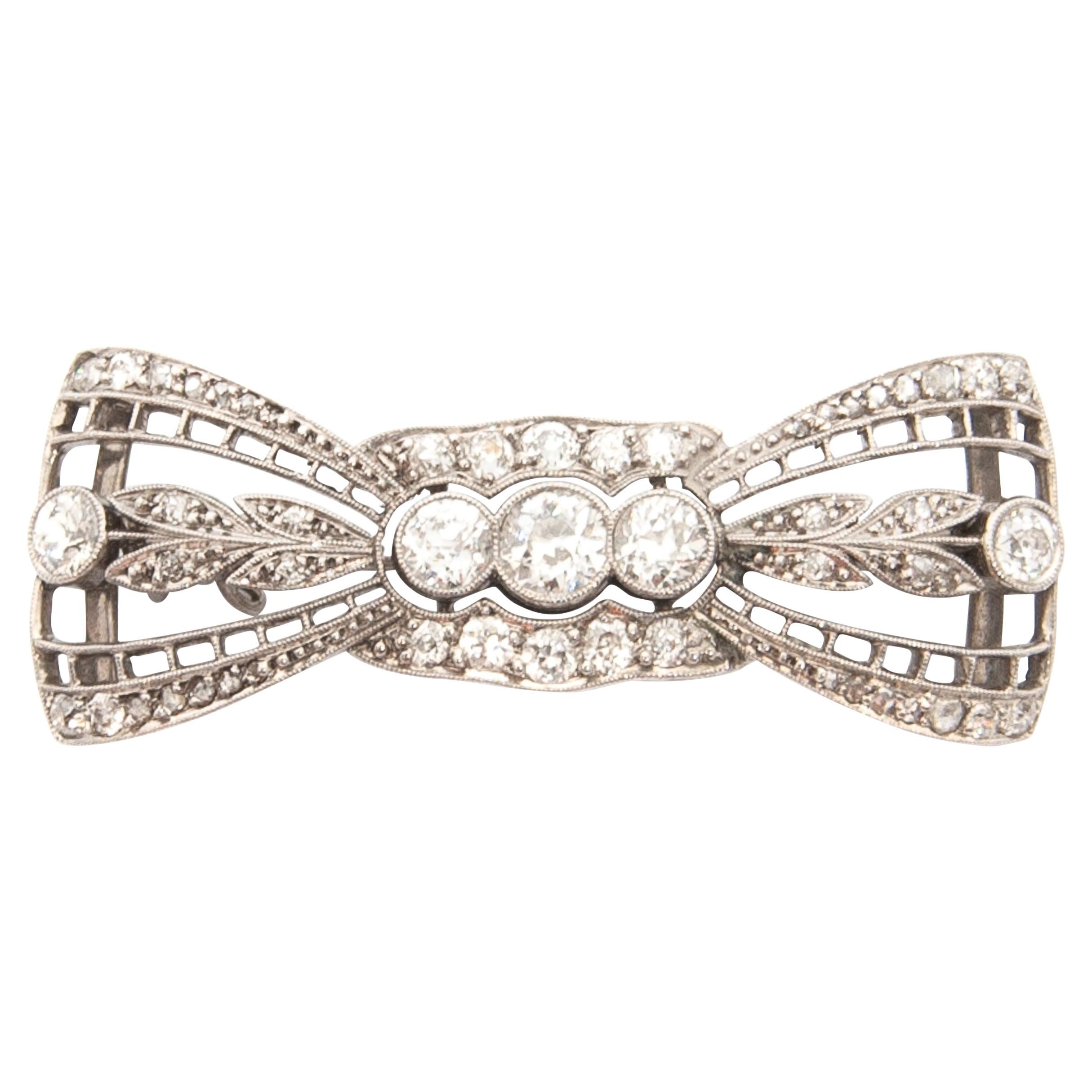 Art Deco Diamond Bow Platinum Brooch