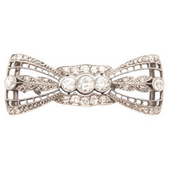 Vintage Art Deco 1930's Diamond Platinum Bow Brooch