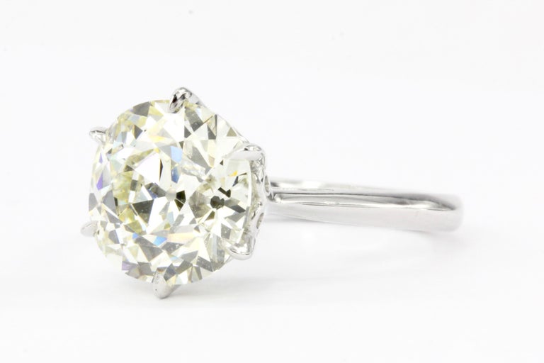 Platinum Old European Cut 4.91 Carat Diamond with Handmade Mounting at