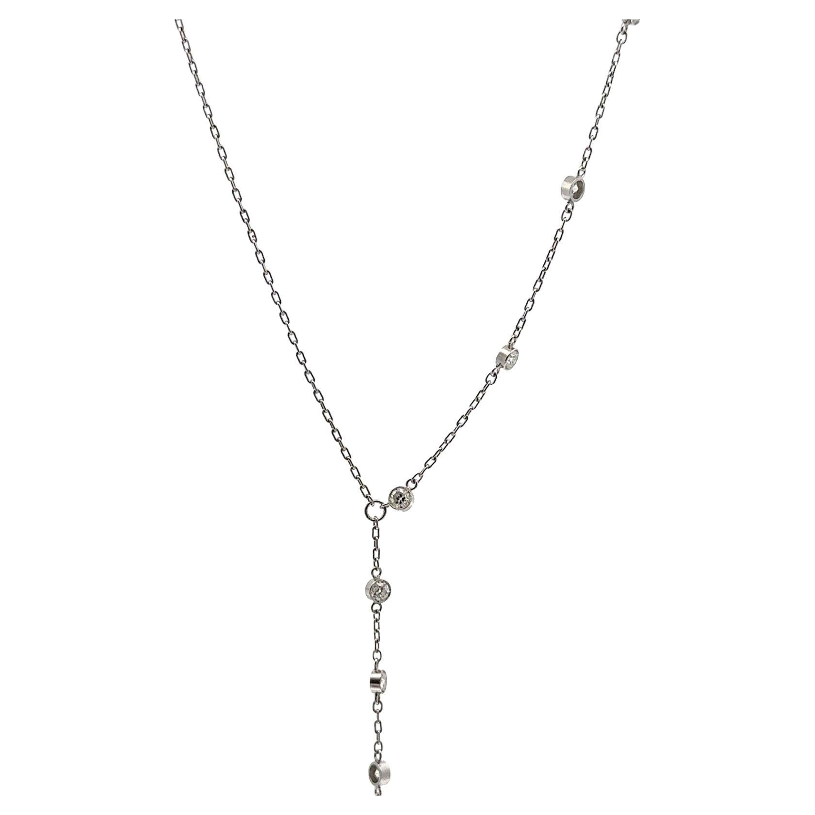 Platinum Old European Cut Diamond By The Yard 'Y' Vintage Necklace