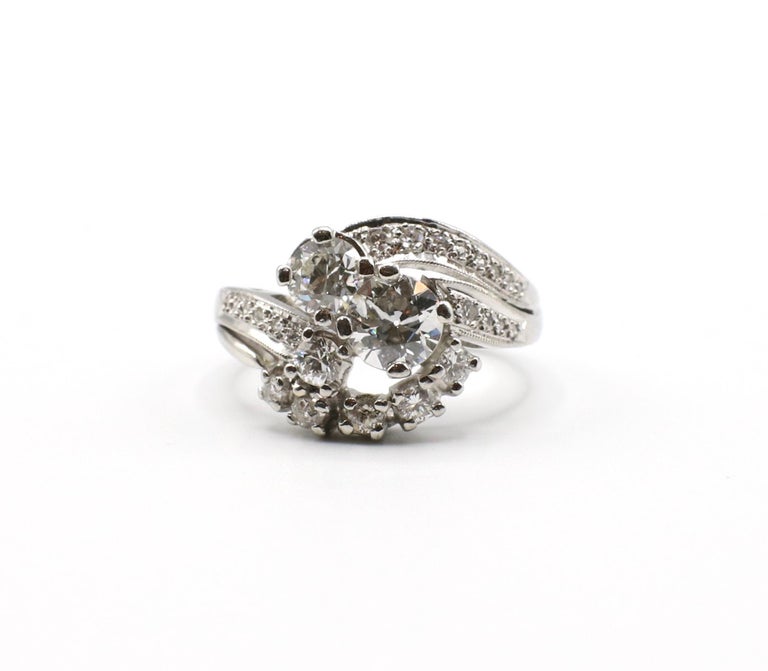 Platinum Old European Cut Diamond Cocktail Ring For Sale at 1stdibs