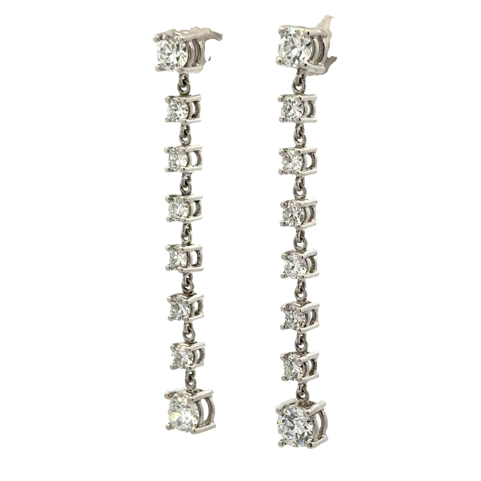 Modern Platinum Old European Cut Diamond Drop Dangle Estate Vintage Earrings For Sale