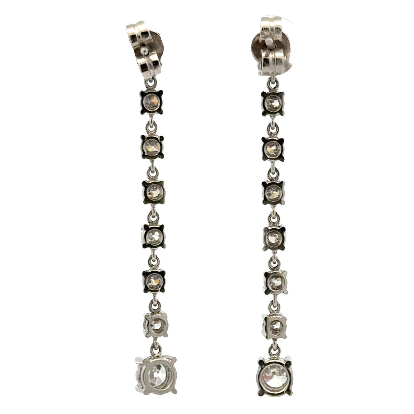 Platinum Old European Cut Diamond Drop Dangle Estate Vintage Earrings For Sale 2