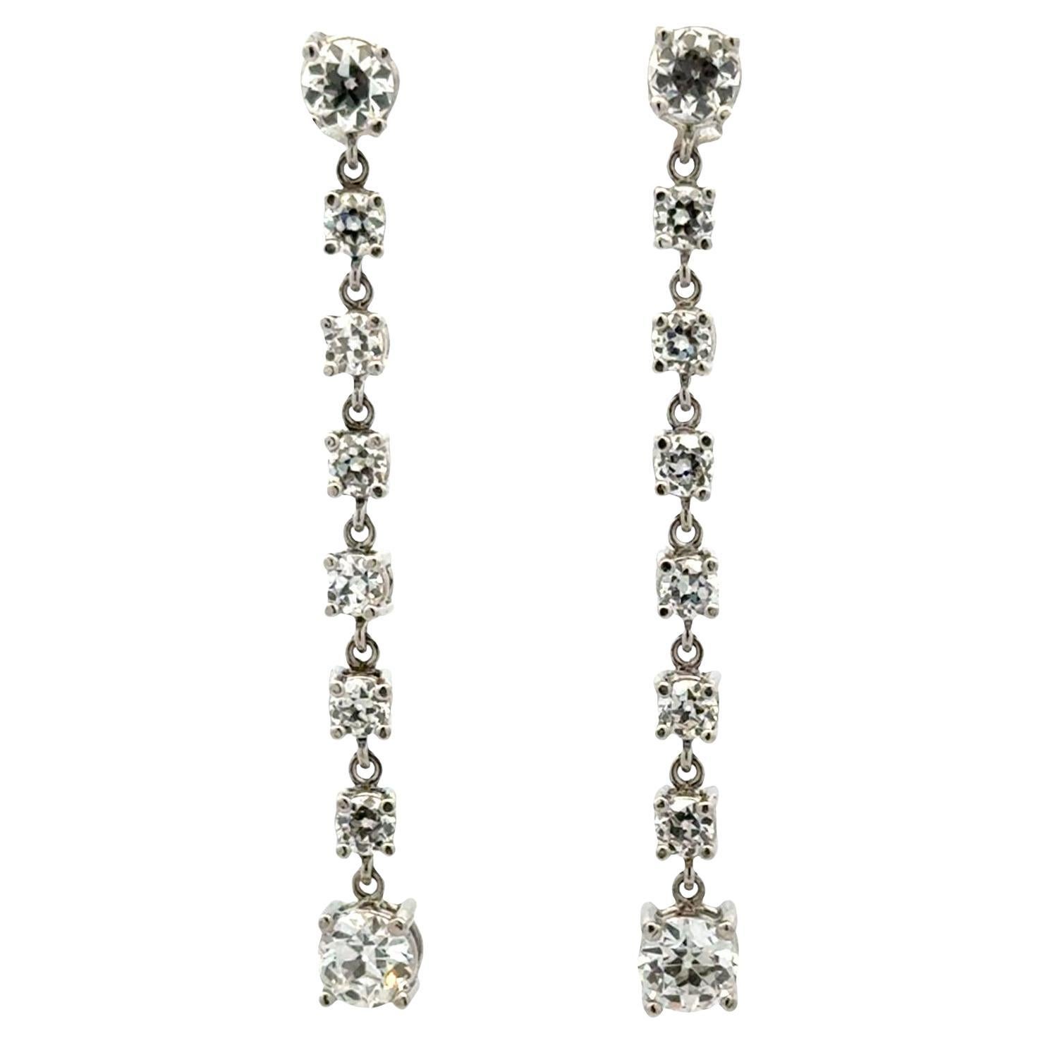 Platinum Old European Cut Diamond Drop Dangle Estate Vintage Earrings For Sale