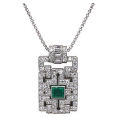 art deco emerald pendant Platinum Old European Cut Diamond
Emerald Art Deco Pendant Necklace