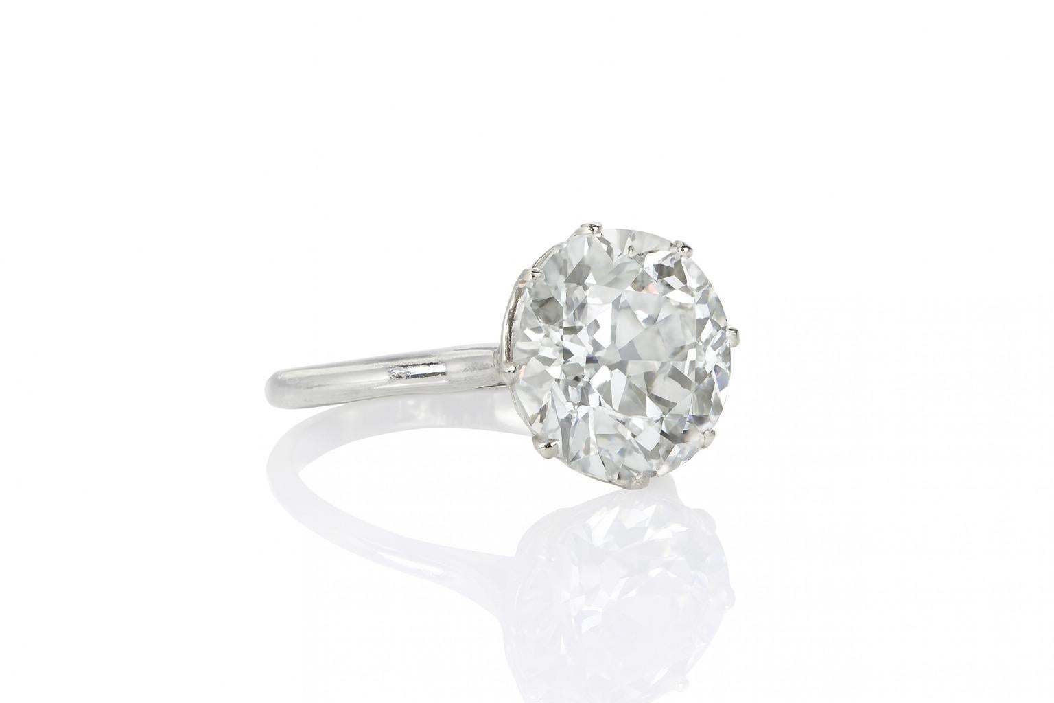 Anello di fidanzamento in platino con diamante vecchio taglio europeo - 4,60 carati In condizioni Nuovo in vendita a Chicago, IL