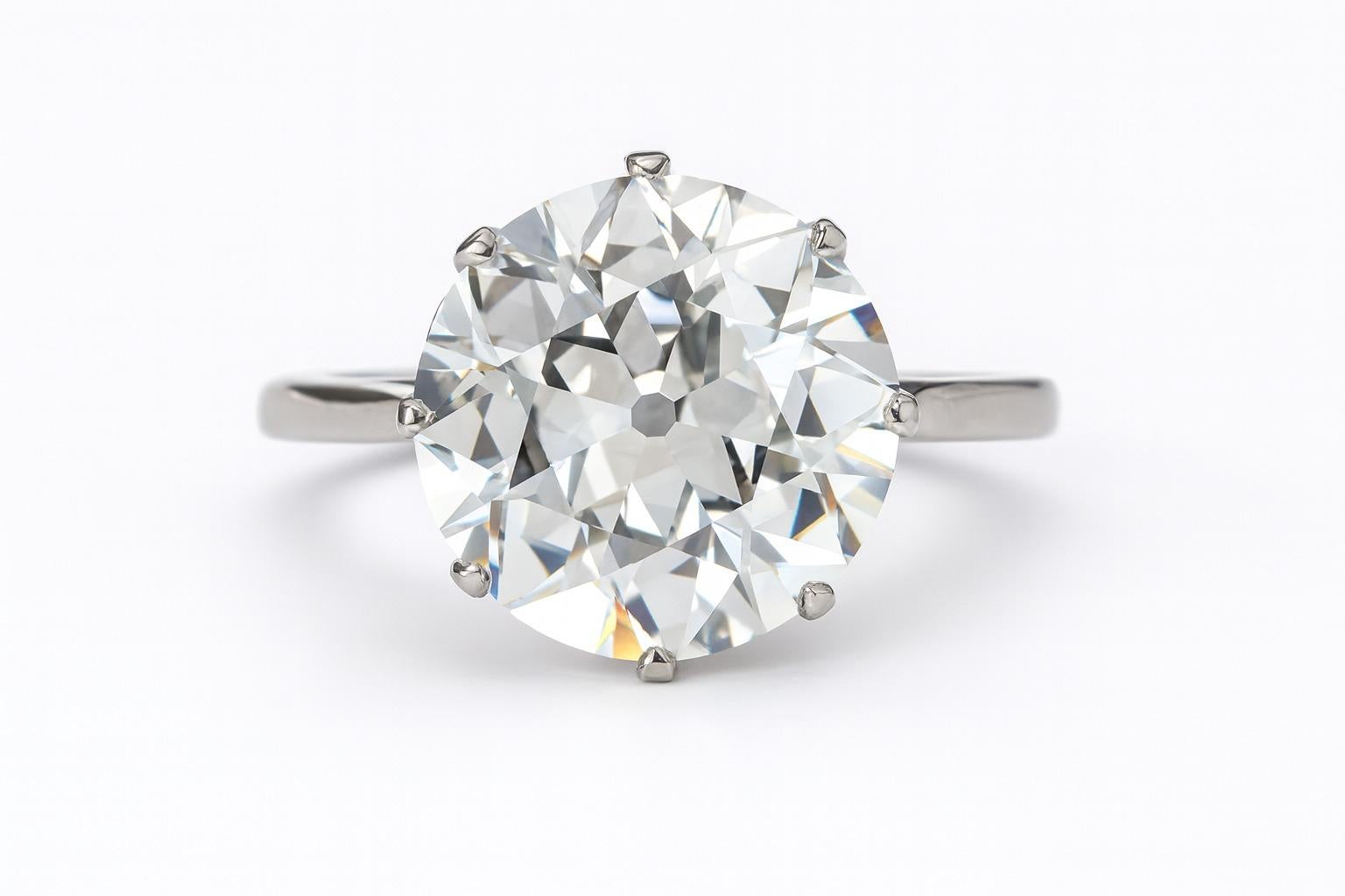 Donna Anello di fidanzamento in platino con diamante vecchio taglio europeo - 4,60 carati in vendita