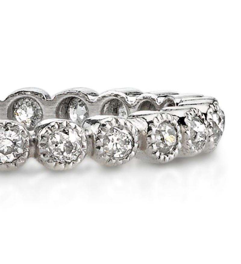 Approximately 0.70ctw old European cut diamonds set in a handcrafted bezel set platinum eternity band. 

Approximate band width 2.4mm. 

Our jewelry is made locally in Los Angeles and most pieces are made to order. For these made-to-order items,