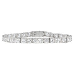 Pulsera de tenis de eslabones cuadrados con diamantes talla europea en platino viejo