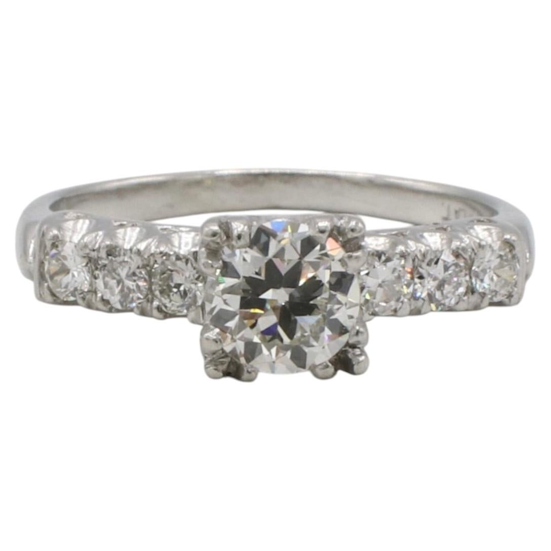 Platinum Old European Cut Natural Diamond Engagement Ring