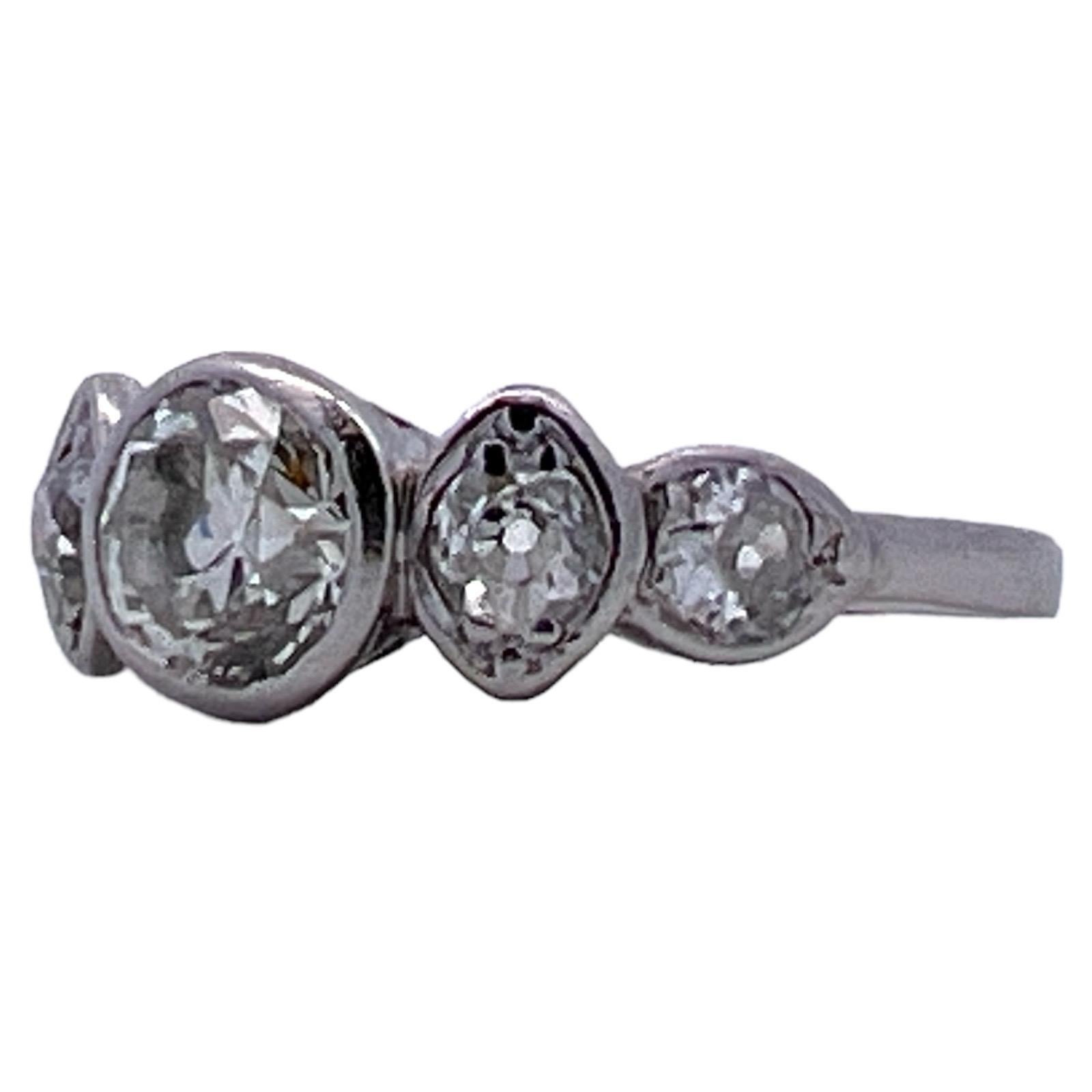 Platin Alteuropäischer Diamant 5 Stein Lünette Set Hochzeit Jahrestag Band Ring (Alteuropäischer Schliff)