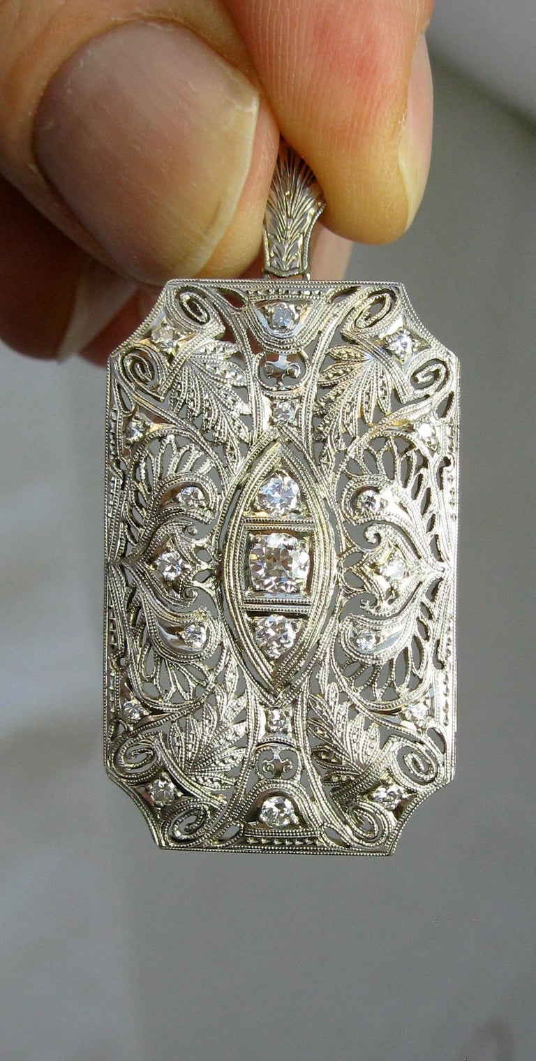 Old Mine Cut Platinum Old Mine Diamond Pendant Necklace Antique Victorian Edwardian For Sale