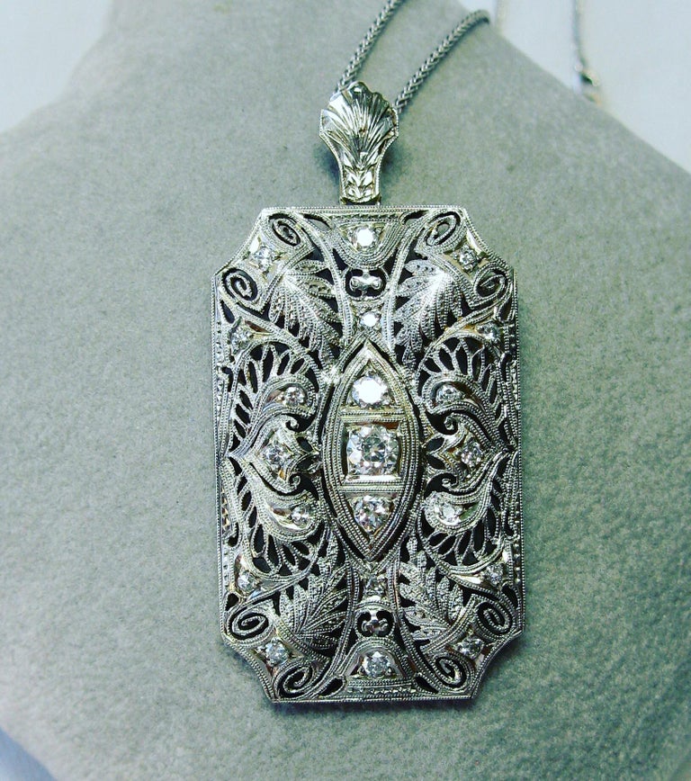 Women's Platinum Old Mine Diamond Pendant Necklace Antique Victorian Edwardian For Sale