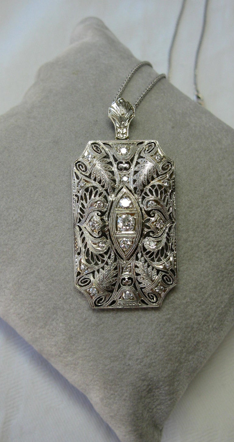 Platinum Old Mine Diamond Pendant Necklace Antique Victorian Edwardian For Sale 1