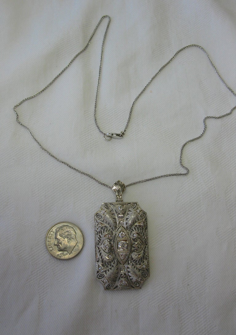 Platinum Old Mine Diamond Pendant Necklace Antique Victorian Edwardian For Sale 2