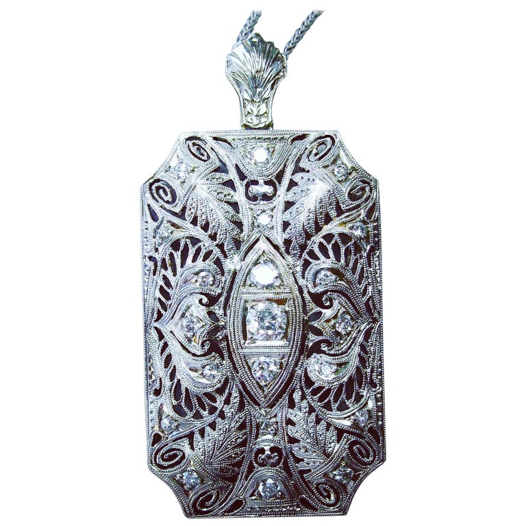 Platinum Old Mine Diamond Pendant Necklace Antique Victorian Edwardian For Sale