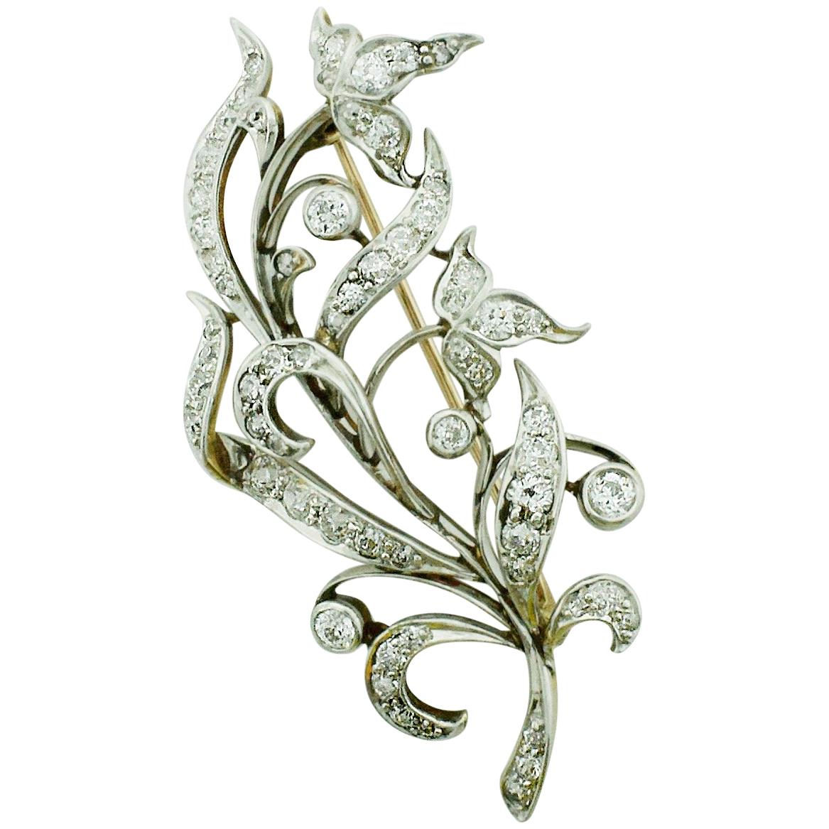 Edwardian 1910 Diamond Pearl Platinum Gold Brooch at 1stDibs