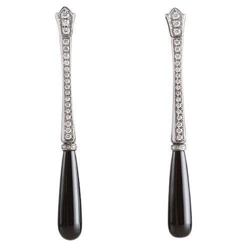 Platinum Onyx 0.94 Carat Brilliant Cut Diamonds Smoking Art Deco Style Earrings For Sale