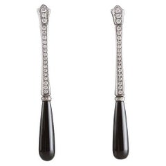 Platinum Onyx 0.94 Carat Brilliant Cut Diamonds Smoking Art Deco Style Earrings