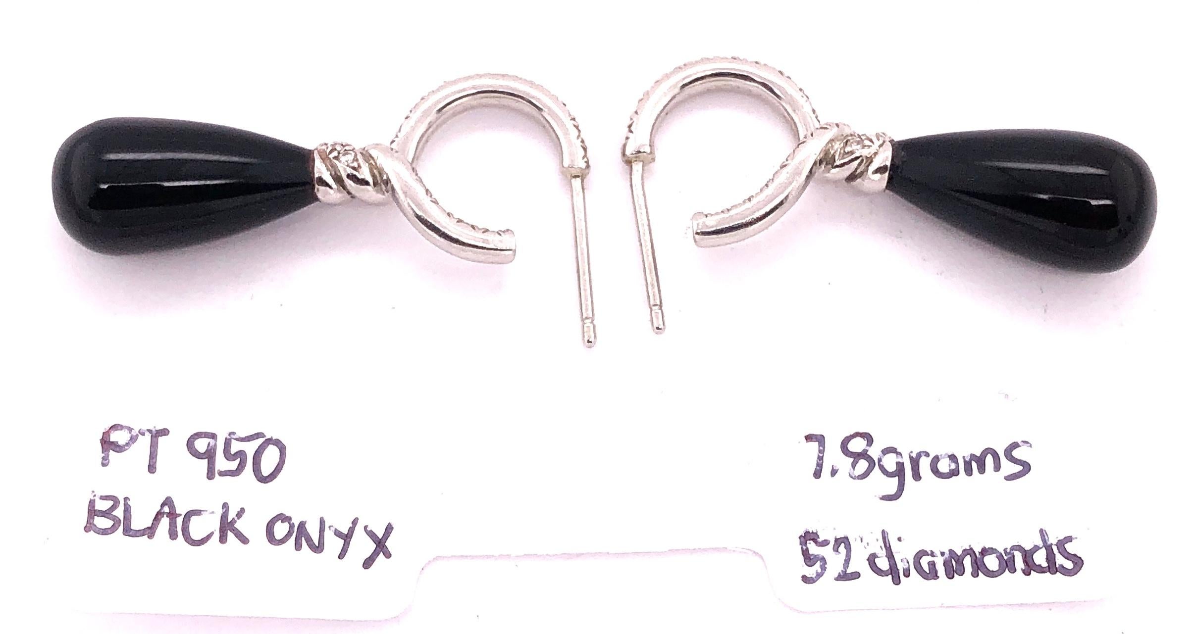 Platinum Onyx Earrings with Round Diamonds For Sale 8